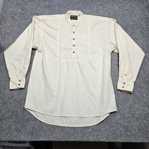 Vtg Western Shirt Pleated Spindle‎ River Henley Ivory Long Sleeve Mens Size XL